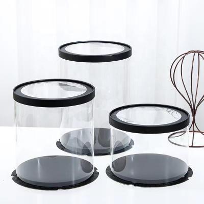 China Recycled Materials Blacken 6 Inch Double Layer Cake Plastic Round Clear Cake Box Cake Bakery Boxes With PVC Window for sale