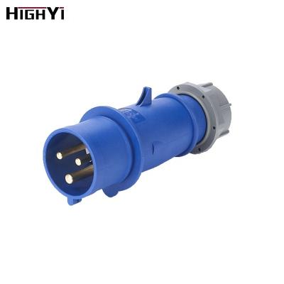 China HY3301 IP44 3p Industrial Poles 230V Three 32 Amp Industrial Plug With Safe Contact for sale