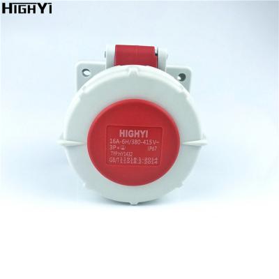 China HY1432 IP67 Industrial Waterproof 3 Phase With Ground 380~415V 16 Amp Panel Mount Industrial Socket Outlet for sale