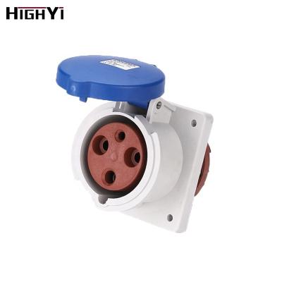 China HY6331 IP44 Industrial 3 Phase 2P+E 200~250V 63 Amp Panel Mount Industrial Female Socket Outlet for sale