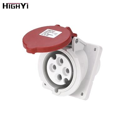 China Industrial HY3441 IP44 EN/IEC 60309-2 Waterproof 4 Wire 3p+E 380-415V Industrial 32 Amp Angled Panel Mounted Female Socket for sale