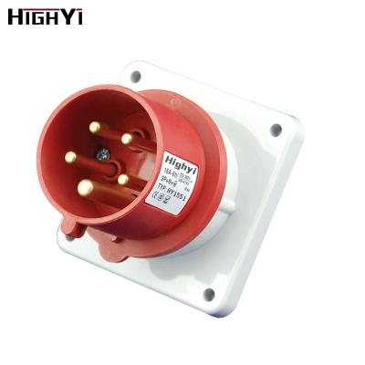 China High Quality HY1551 Industrial IP44 3 Phase 5 Pins 3P+E+N 220/380~240/415V 16A Panel Mount Industrial Socket For Bridge for sale