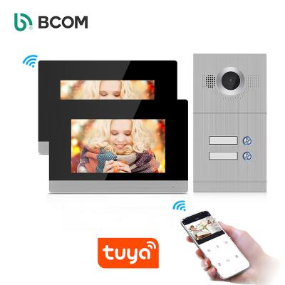 China Multi motion detection Bcom tuya 7inch wifi IP video door phone intercom apartment villa doorbell with 2 monitors for buildings for sale