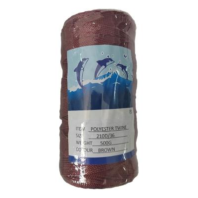 China Polyester material high tenacity 210D/36PLY color twist twine rope red-brown fishing nets for sale for sale