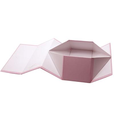 China Recyclable Wholesale Flower Cardboard Packaging Pink Collapsible Gift Boxes for sale