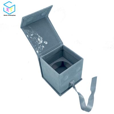 China Recyclable Custom Gray Suede Velvet Magnetic Personalized Packaging Gift Box For Candles for sale