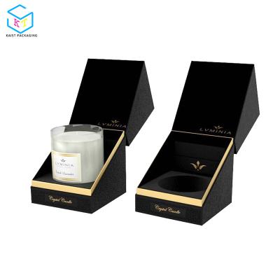 China Recyclable Custom Printed Luxury Black Premium Rigid Candle Box Cardboard Packaging Boxes With Foam Insert for sale