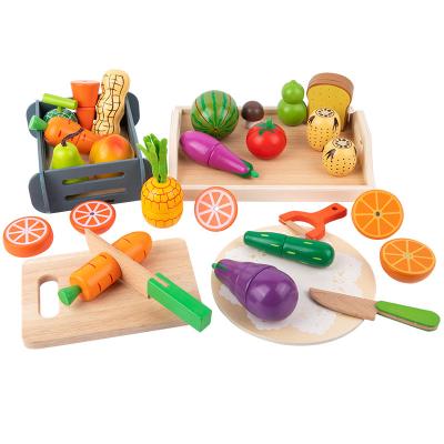 China Wooden Box Wooden Fruit Vegetable Mini Cutting Toys Pretend For Play Kitchen Cutting Vegetables Wooden Toy Set for sale