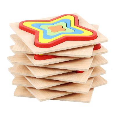 China Cartoon 3d toy customized shape wooden jigsaw puzzle game color puzzle educational toy for sale