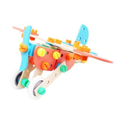 China New Hottest Educational Diy Wooden Toy 108pcs Screws and Assembly Wooden DIY Toy Plane for Children FIQCL1007 for sale