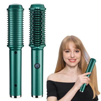 China Suttik RC208 Green Nondisposable Electric Mini Hair StraighteningUsb Ion Professional Hair Straightener Brush Negative Comb for sale