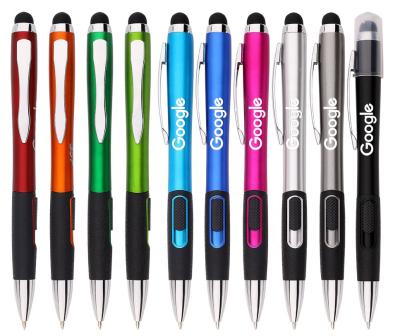 China Pen New Type Promotional Multifunctional LED light up pen with laser logo and stylus touch for sale