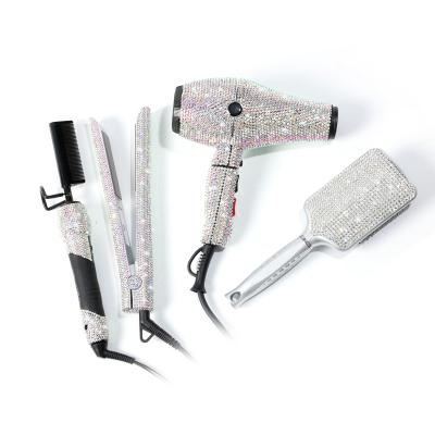 China hot sale salon equipment fashion rhinestone bling hair dryer and bling hair straightener comb for sale