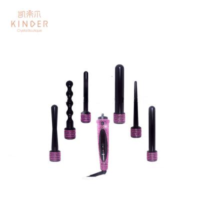 China Curve Amazing Hot Sales Bling Rhinestone Decoration Bling Pink Fairy 6 in 1magic Rechargeable Curling Wand for sale