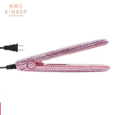 China Travel Crystal Hair Straightener Hair Charger Safety Bling Bling Mini Car Flat Iron for sale