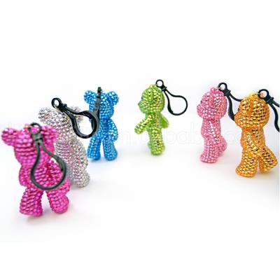 China Gift Bling Bling Diamond Beaded Hand Blank Innovative colorful Keychains Teddy Bear Plastic Keychain for sale