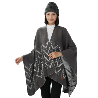 China acrylic & cashmere Sidiou group Autumn Winter Ladies Knitted Scarf printed wrap Poncho Cape Coat Oversized Shawl Open Front Cardigans for women for sale