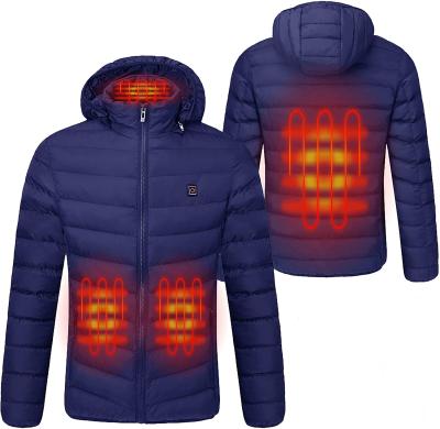 China Waterproof USB Heated Jacket for Unisex Winter Warm Coat Down Cotton Hooded Rechargeable Electric Heating Shirt with 10000mAh Battery for sale