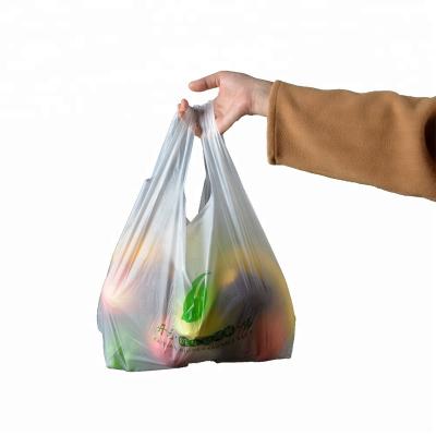 China Vegetable Friendly White Compostable 100% Biodegradable T-Shirt Vest Handle Shopping Bag for sale