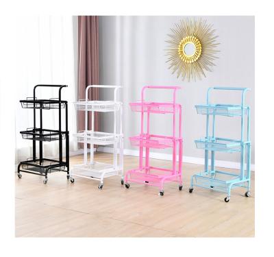 China Minimalist High Quality Mobile Folding Laundry 3 Tier Kitchen Rolling Storage Cart With Feet Wheels 3 Tier Foldable Roll Serving Cart for sale