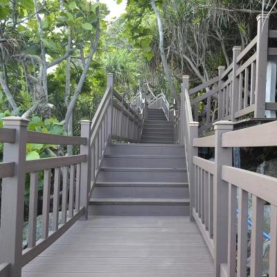 China Easily Assembled Outside Customized Wood Plastic Composite Decking WPC Deck Baluster Railing Prefabricated Railings Outside Steps for sale