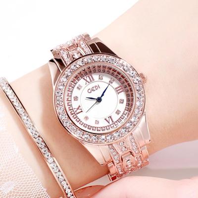 China Luxury Brand Ladies Quartz Watch Rose Gold Women Watches Top Fashion Water Resistant GEDI 3 Piece Rhinestone Watch for sale