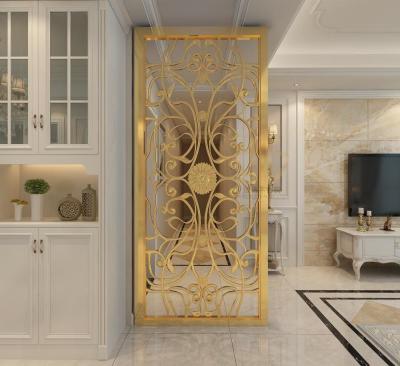 China PVD Plating Free Sample New Product Custom Gold Aluminum Laser Cut Through Flower Cavity Carving Stainless Steel Room Divider Screen for sale