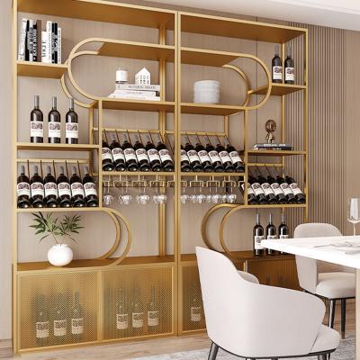 China Customized Brushed Gold Titanium Stainless Steel Convertible Wine Display Cabinet For Restaurant Living Room Home Partition Decorative for sale