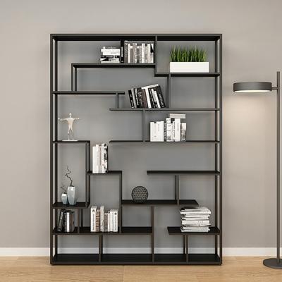 China Black Single Convertible Living Room Convertible Large Shelf Household Decoration Stainless Steel Shelf Office Floor Bookcase Divider Luxury for sale