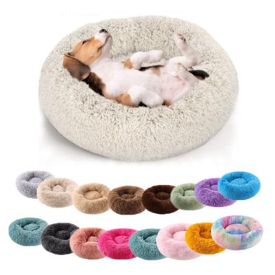 China High Quality Cat Dog Bed Cushion Luxury Round Bottom Waterproof Anti-Slip Donut Plush Pet Beds for sale