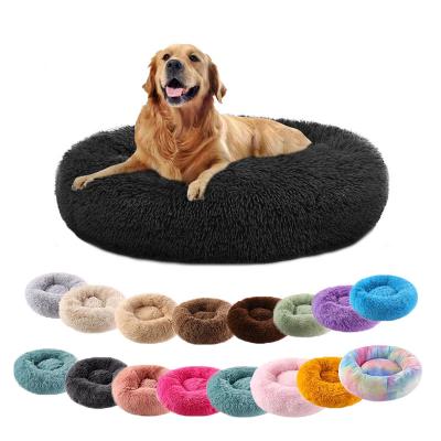 China Comfortable Dog Cat Beds Donut Pet Beds Waterproof Anti-Slip Faux Fur Bottom Long Bottom For Indoor Cats for sale