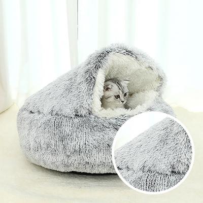 China Winter Plush Pet Cat Bed Round Cat Cushion Long Stocked 2 in 1 Warm Cat Basket Sleep Bag Nest Kennel for Small Dog Pet for sale