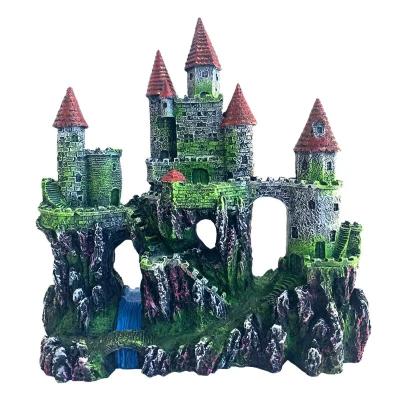 China Factory direct sales resin aquarium castle decoration ancient stocked aquarium cave building landscaping decoration for sale