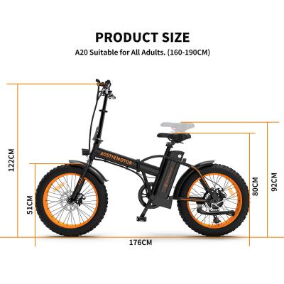 China A20 Electric Bike 500W Foldable Ebike Fat Tire Beach City Men Women Bike 36V 13Ah Removable Lithium Battery for sale