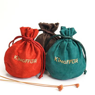 China Newest Luxurious Newest Poplar Red Soft Flannel Drawstring Gift Bags Suede Jewelry Pouch for sale