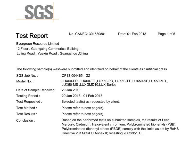 SGS - EVERGREEN RESOURCE LIMITED