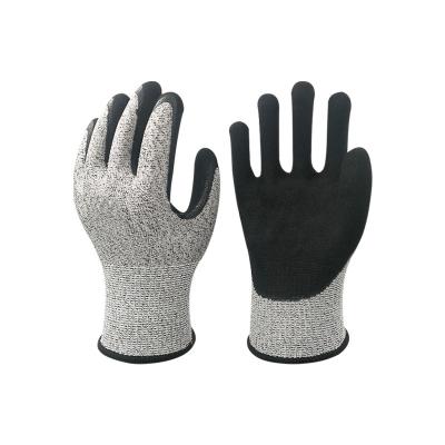 China Industrial Wholesale Gray HPPE Coating Nitrile Coated Anti Cut Hand Protection Industrial Safety Work Gloves Cut Resistant Gloves for sale