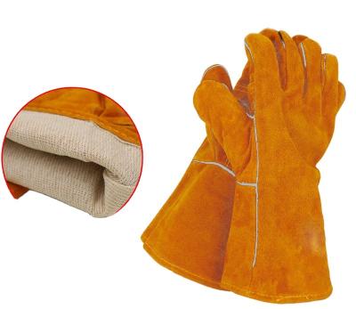 China Anti Scalding Double Cowhide Leather Flame Retardant Wear Resistant Welding Gloves for sale