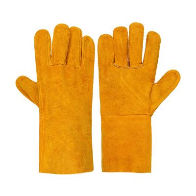 China Single Layer Soft Wear Resistant Anti Scalding Cowhide Leather Gloves Heat Insulation Thickened Welders Gloves Welding Gloves for sale