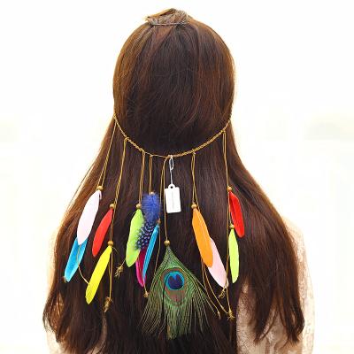 China Hot Selling Natural Design Bohemian Feathers Hair Band Women Headdress Hair Accessories Bohemian Headband for sale