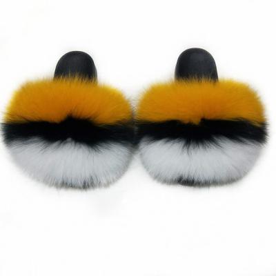 China Factory Direct Selling Durable Women Fox Fur Slippers Genuine Fur Slides Bulk Custom Made Fur Slippers for sale