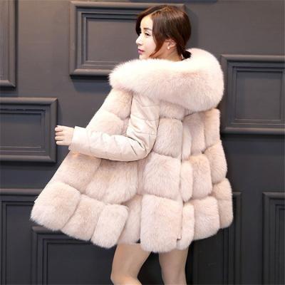 China Fashion Lady White Fox Fur Coats Women Winter Anti-Shrink Coat With Sleeve Faux Fur Jacket Fox Leather Fur Coat for sale