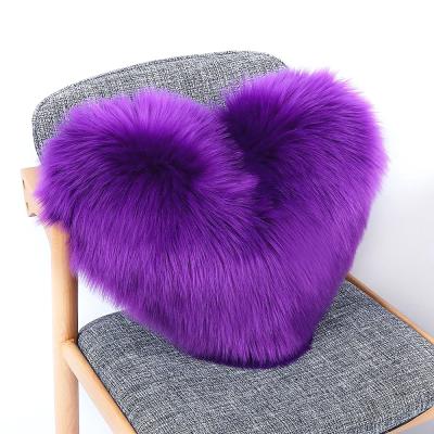 China Viable New Design Long Plush Cushion Cover Heart Shape Pillow Cases Faux Fur Pillowcase for sale