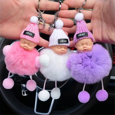 China Cute Mini Sleeping Baby Dolls Plush Keychain Key Chain Toys For Girls Gifts Ladies Pinch Charm for sale