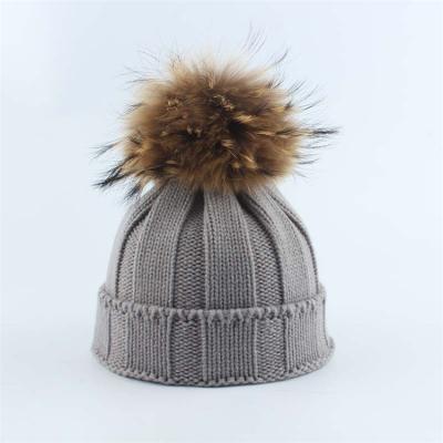 China Cute COMMON Flip Pom Hats Beanie Soft Warm Winter Kids Fur Knitted Hat With Fur Pom Pom for sale