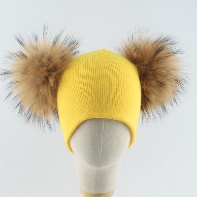 China JOINT High Quality Soft Baby Hats Winter Hats Women Kids Children Warm Fur Pom Pom Fur Beanie Custom Knitted for sale