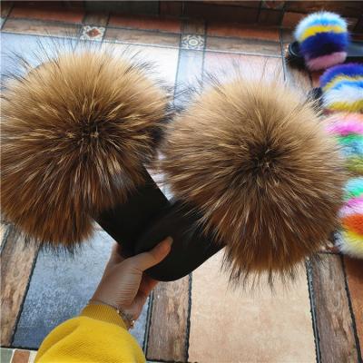 China Quick-Drying Fashion Ladies Furry Slipper Custom Design Real Fur Slippers For Sale Women Fox Fur Slides for sale