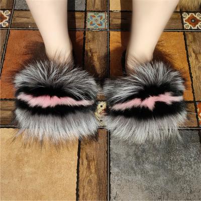 China Wholesale fashion lady raccoon fur slides factory fashion lady raccoon fur slides fashion selling lady raccoon fur slides for sale