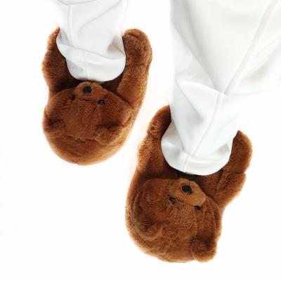 China Cheap Custom Cute Teddy Bear Slipper Bedroom Fur Plush Indoor Animals Round Slippers Cute Slippers for sale