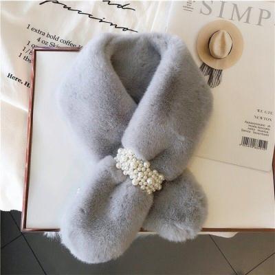 China Women Medium Warm Luxury Winter Sale Scarf Faux Rabbit Fur Cross Scarf With Beads for sale